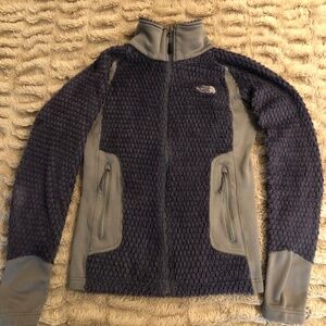 The north face purple and grey fuzzy jacket size XS